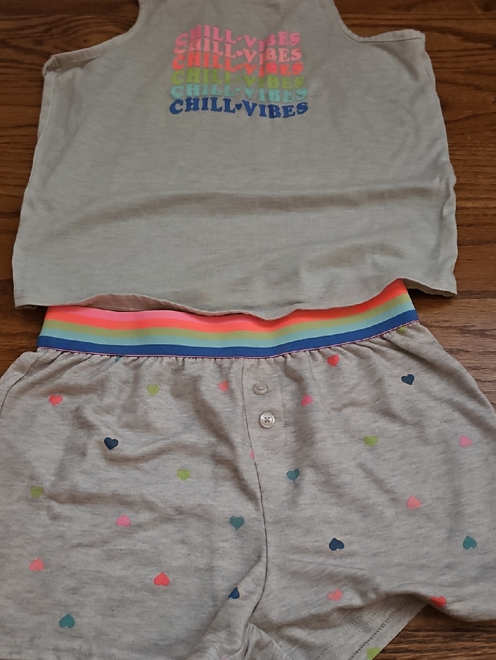 'Chill Vibes' Tank & Heart Shorts Set with Rainbow Waistband